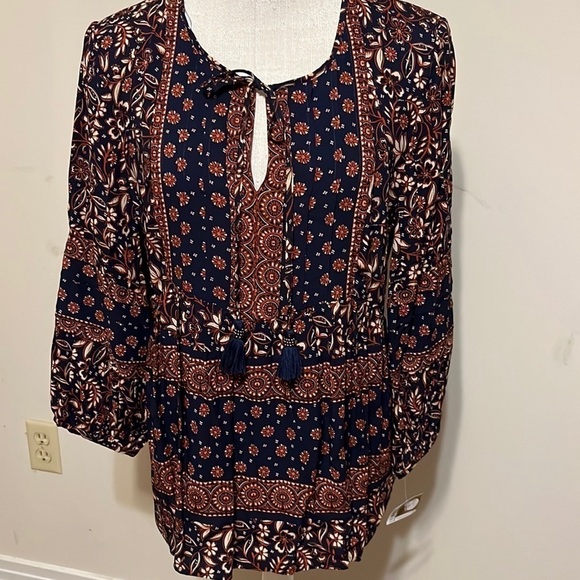 Daniel Rainn blouse, navy with orange  florals, size medium - Picture 1 of 6